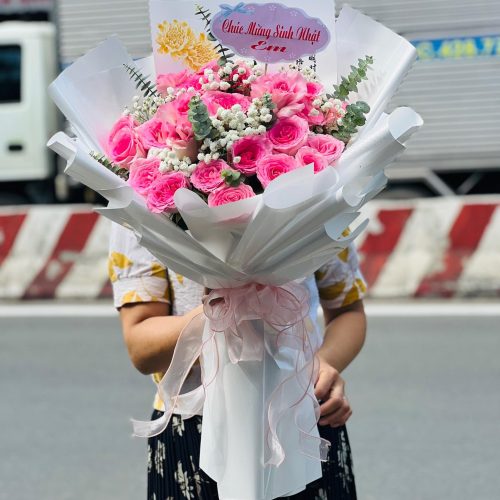 Hoa Bó Hồng Hot Pink Sinh Nhật Đà Nẵng