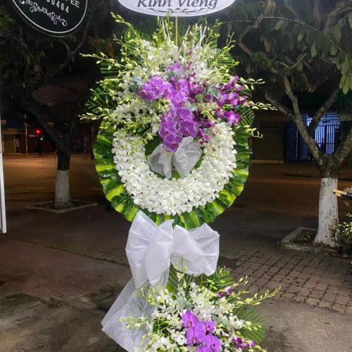 Vòng Hoa Kính Viếng Lan Trắng Tím Đà Nẵng