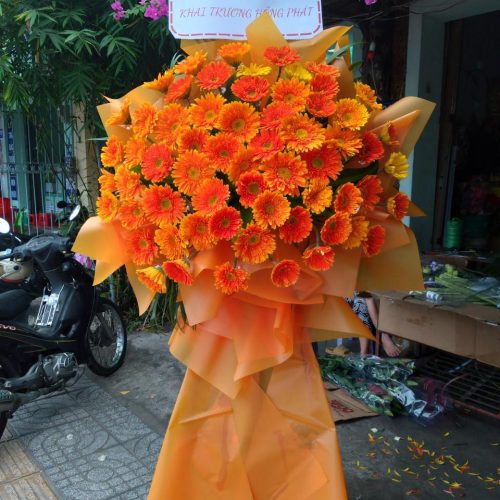 Lẵng hoa gerbera cam khai trương Đà Nẵng