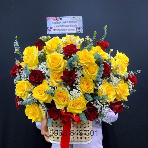 Hoa Giỏ Để Bàn Vàng Đỏ Đà Nẵng #018