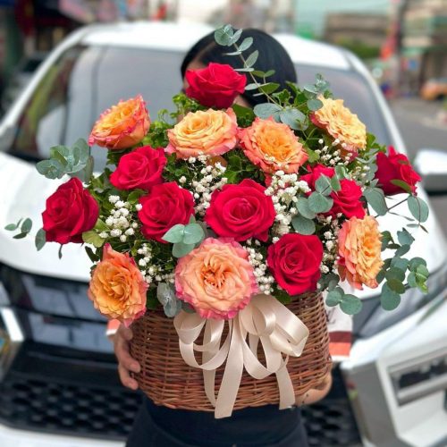 Hoa Giỏ Để Bàn Đỏ Cam Đà Nẵng #019