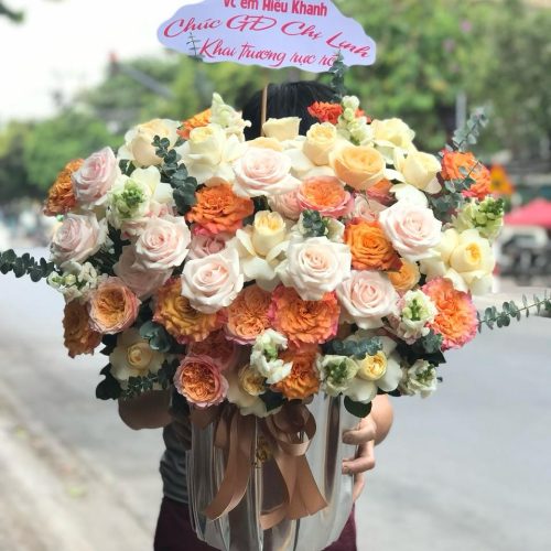 Hoa Giỏ Chúc Mừng Cam Trắng Đà Nẵng